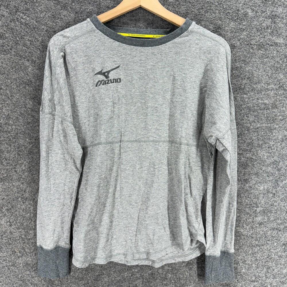 Mizuno Activewear T-Shirt Women XS Gray Long Sleeve Round Neck Cotton Solid